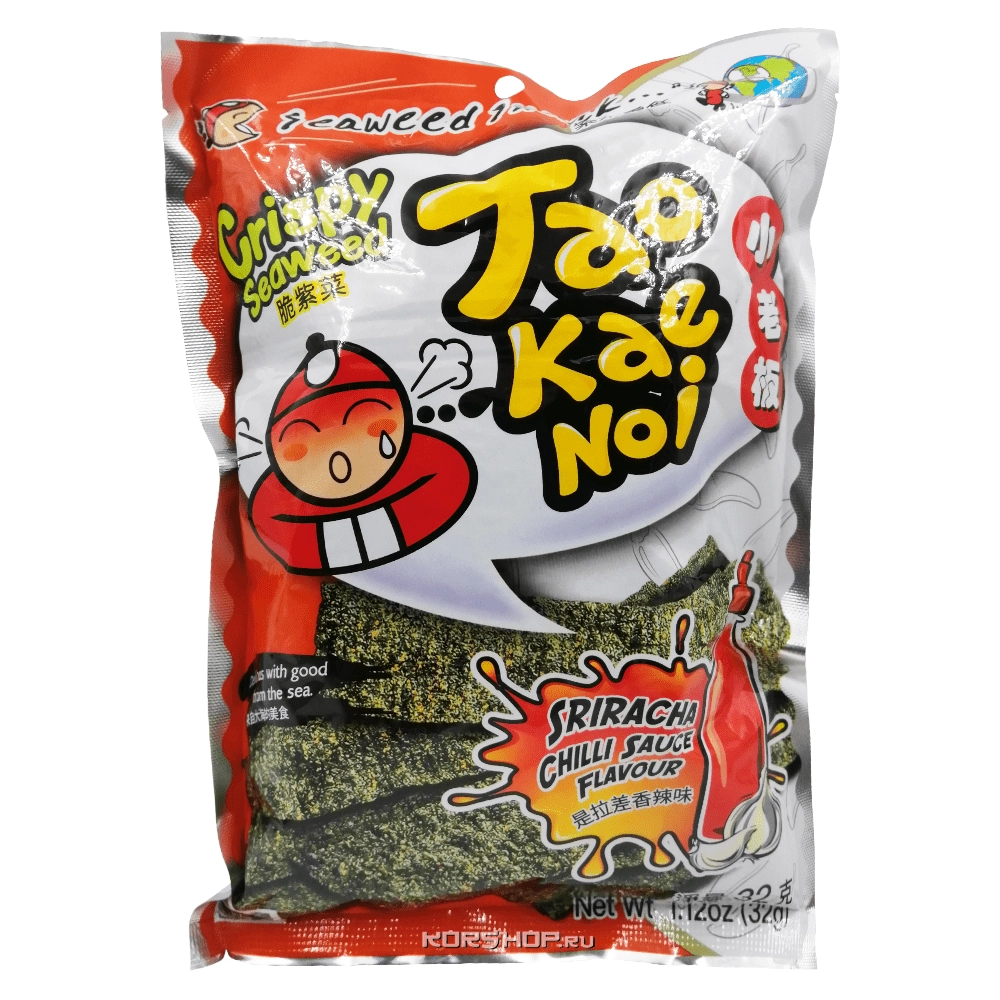 Снеки из морских водорослей «Хрустли» со вкусом соуса шрирача TaoKaeNoi, Таиланд, 32 г Снеки из морских водорослей «Хрустли» со вкусом соуса шрирача TaoKaeNoi, Таиланд, 32 г