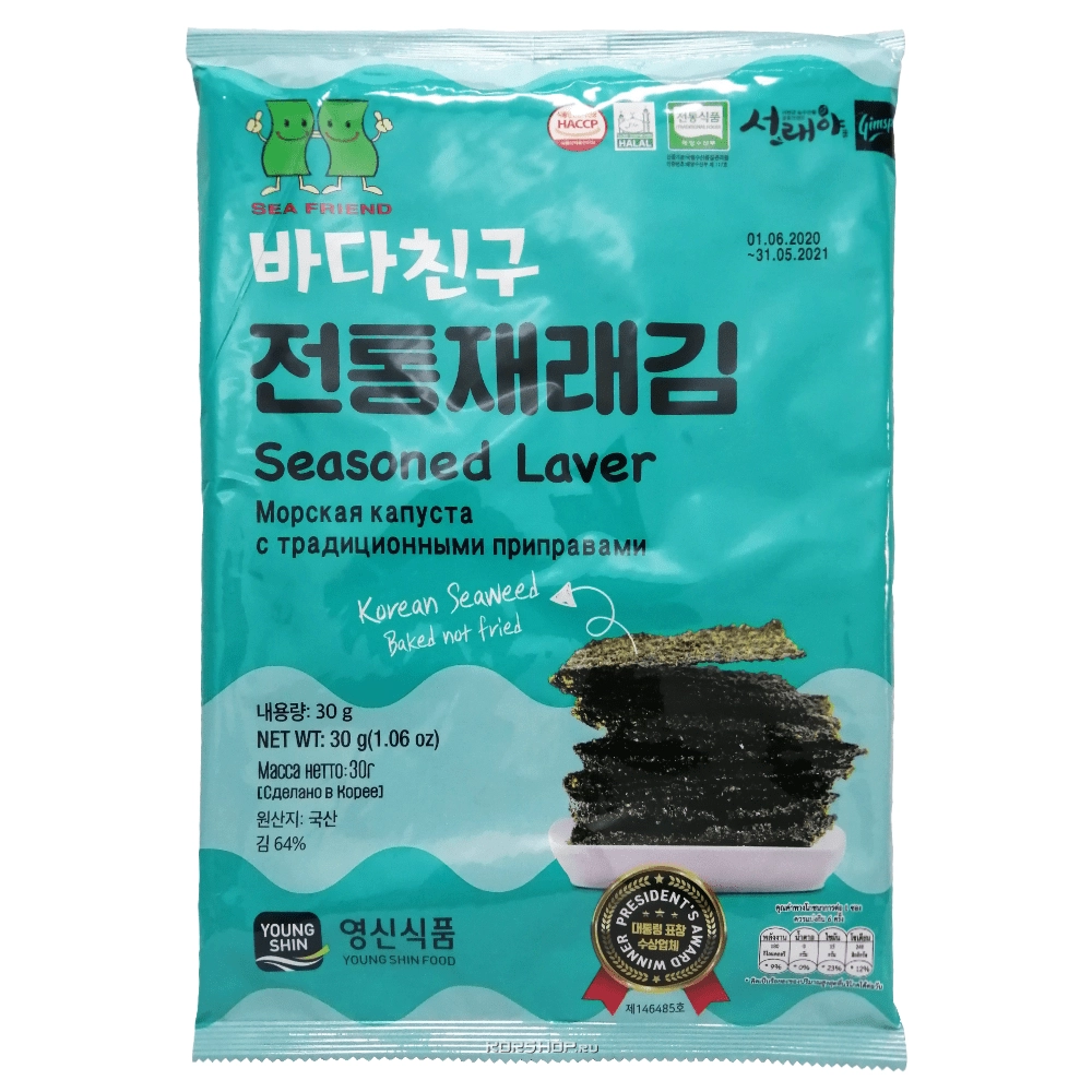 Морская капуста обжаренная хрустящая «Морской друг» (6 листов), Корея, 30 г