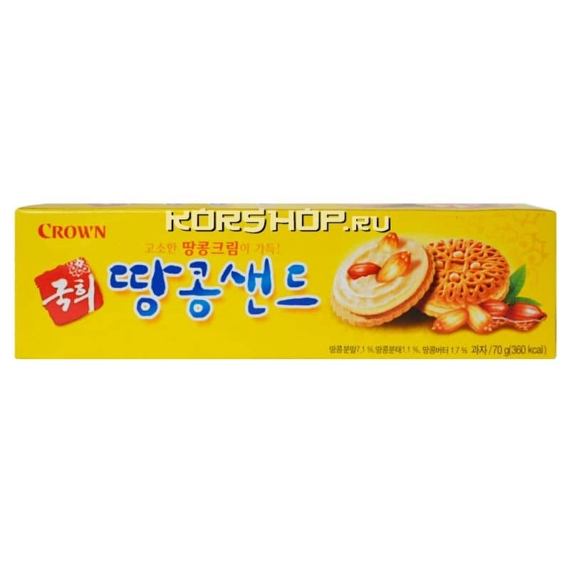 Печенье с арахисовой прослойкой Crown, Корея, 70 г