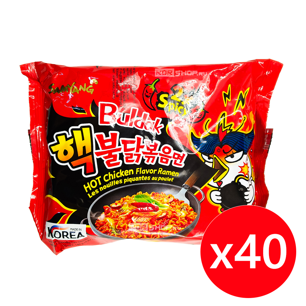 1 кор. Экстра острая лапша со вкусом курицы 2хSpicy Samyang, Корея, 140 г х 40 шт.