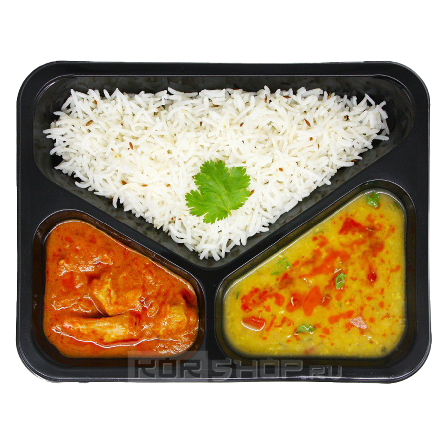 Комбо-Тхали (рис басмати + курица карри + чечевичная похлебка «Даал тадка») Ashokas, 400 г Комбо-Тхали (рис басмати + курица карри + чечевичная похлебка «Даал тадка») Ashokas, 400 г