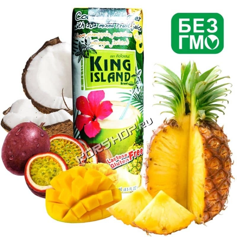Кокосовая вода с соком ананаса, манго и маракуйи King Island, Таиланд, 250мл