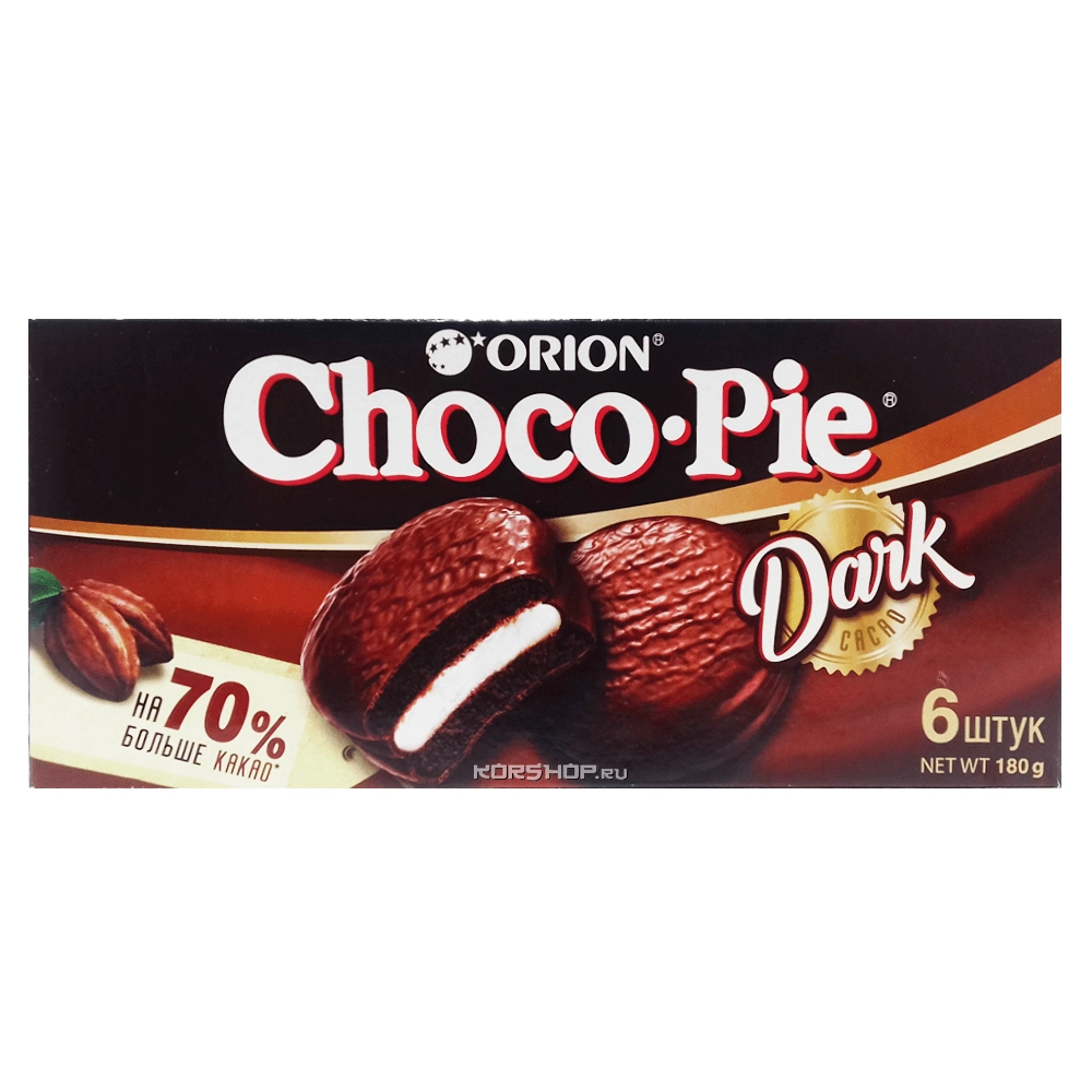 Шоколадные пирожные Чоко Пай Дарк (Choco Pie Dark) Orion (6 шт.), 180 г