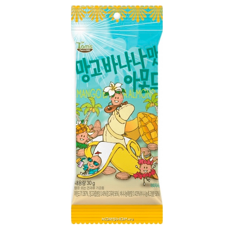 Миндаль обжаренный в обсыпке манго и банан, Корея 30 г
