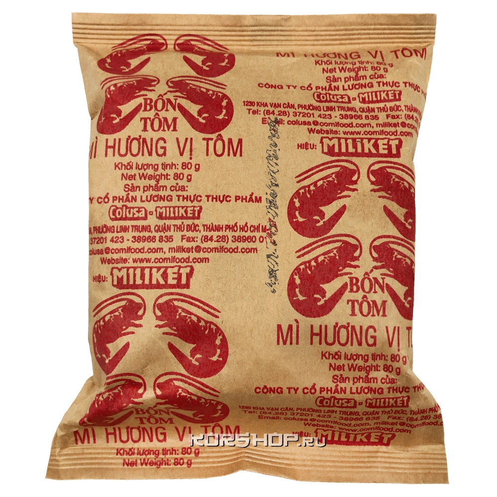 Лапша б/п со вкусом креветок Miliket, Вьетнам, 80 г.