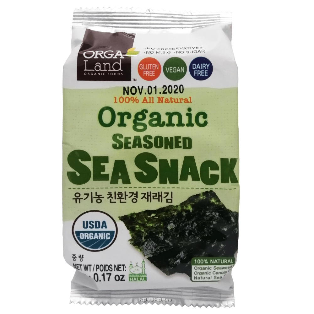 Органическая сушеная обжаренная морская капуста, Корея, 5 г Органическая сушеная обжаренная морская капуста, Корея, 5 г