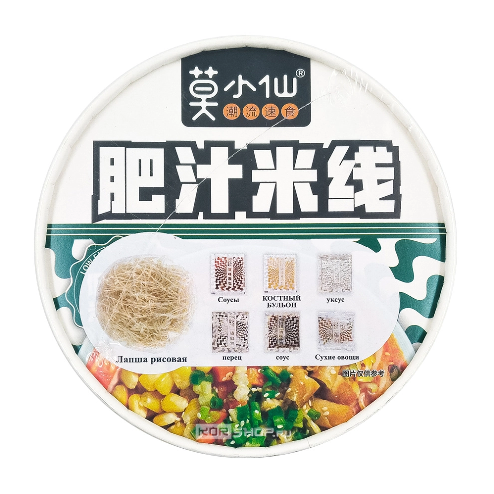 Лапша б/п рисовая со свиным бульоном и овощами Mo Xiao Xian, Китай, 113 г Лапша б/п рисовая со свиным бульоном и овощами Mo Xiao Xian, Китай, 113 г