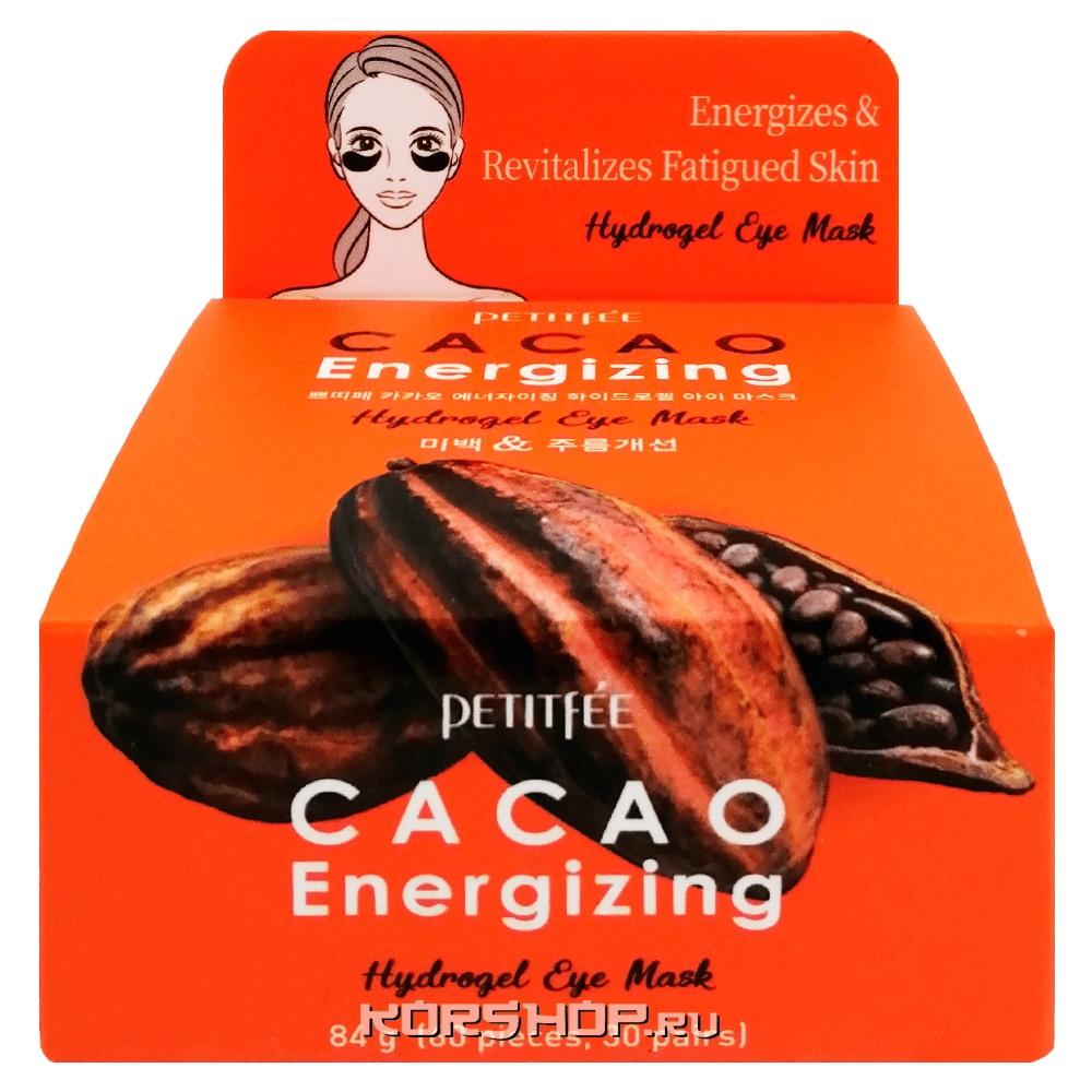 Тонизирующие гидрогелевые патчи для глаз с какао Petitfee (60 шт.), Корея