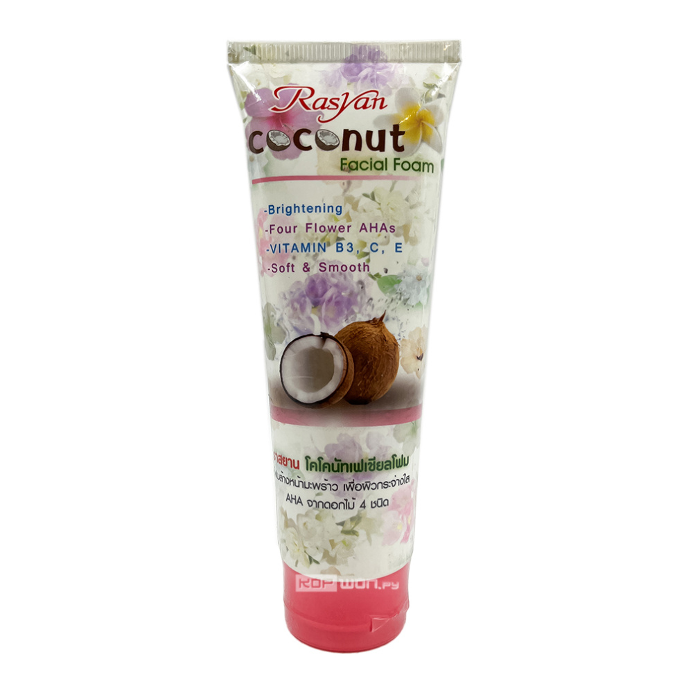 Пенка для умывания осветляющая с кокосовым маслом и AHA кислотами Coconut Facial Foam Rasyan, Таиланд, 100 г