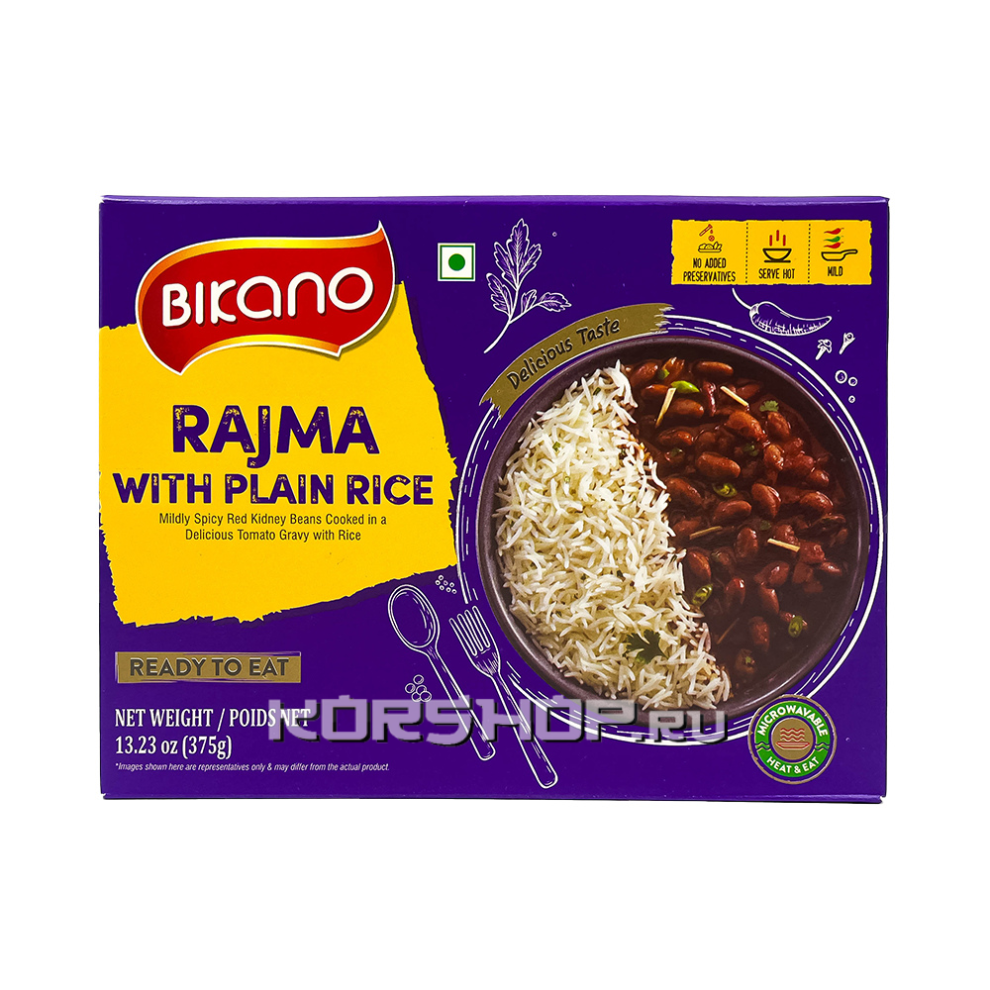 Запеченная фасоль в томатном соусе с рисом Раджма Rajma & Plain Rice Bikano, Индия, 375 г