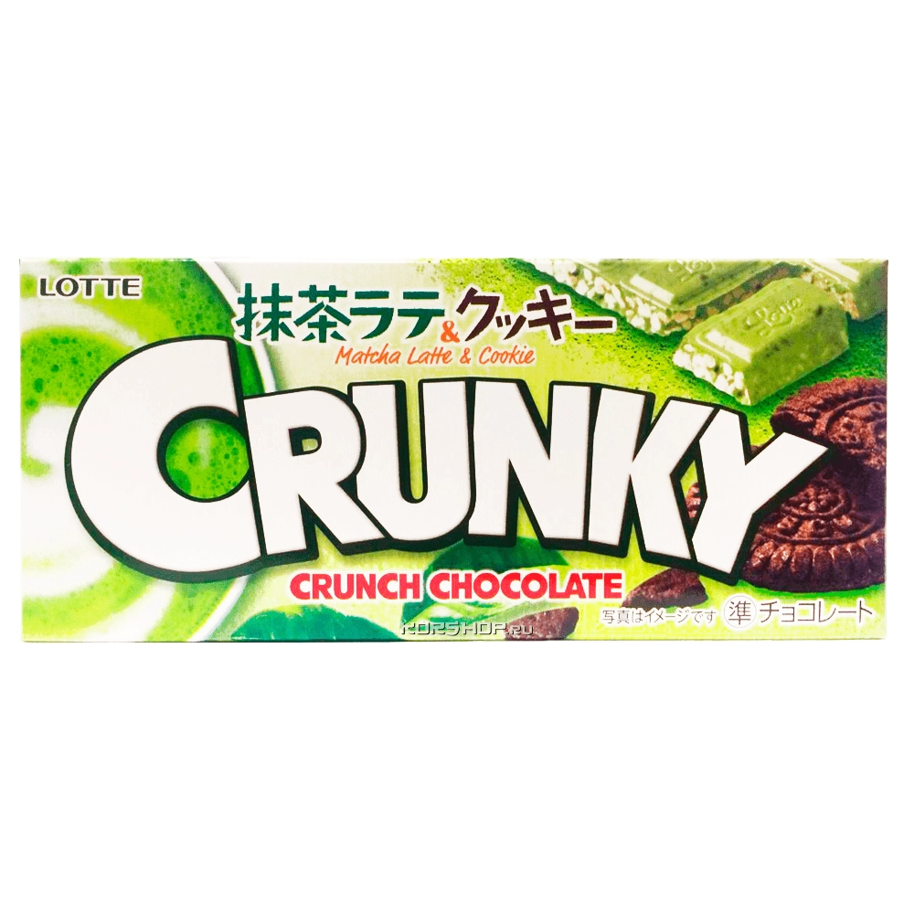 Хрустящий шоколад со вкусом зеленого чая Матча-Латте и печенья Crunky Lotte, Япония, 45 г