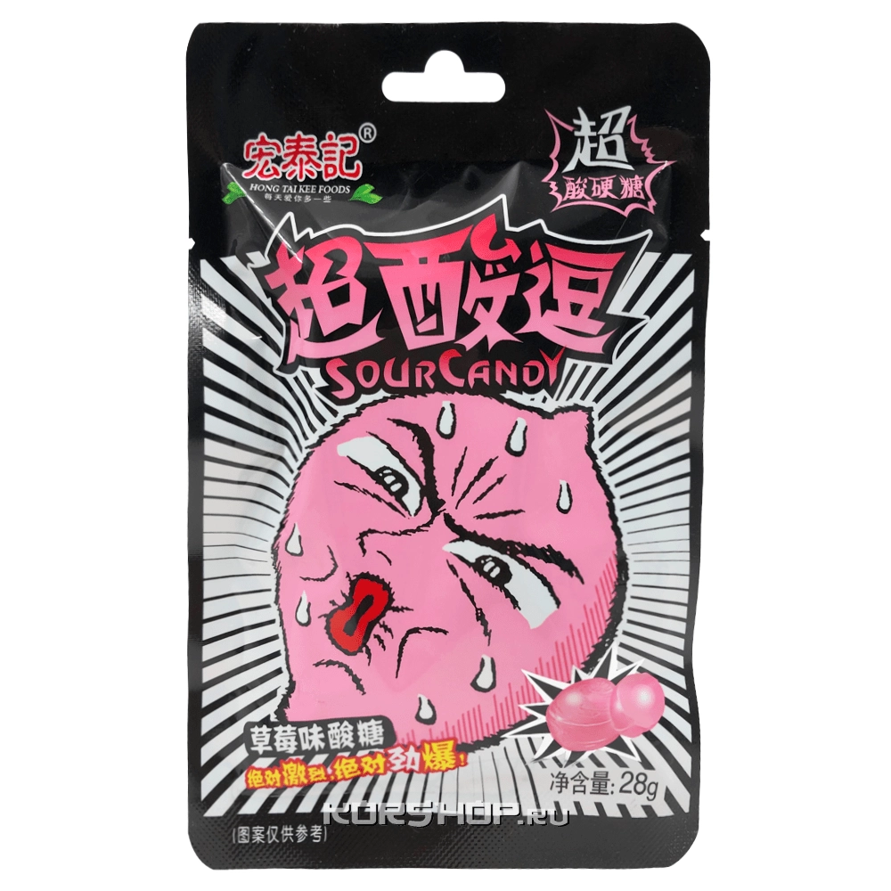 Супер кислые леденцы со вкусом клубники Sour Candy, Китай, 23 г Супер кислые леденцы со вкусом клубники Sour Candy, Китай, 23 г