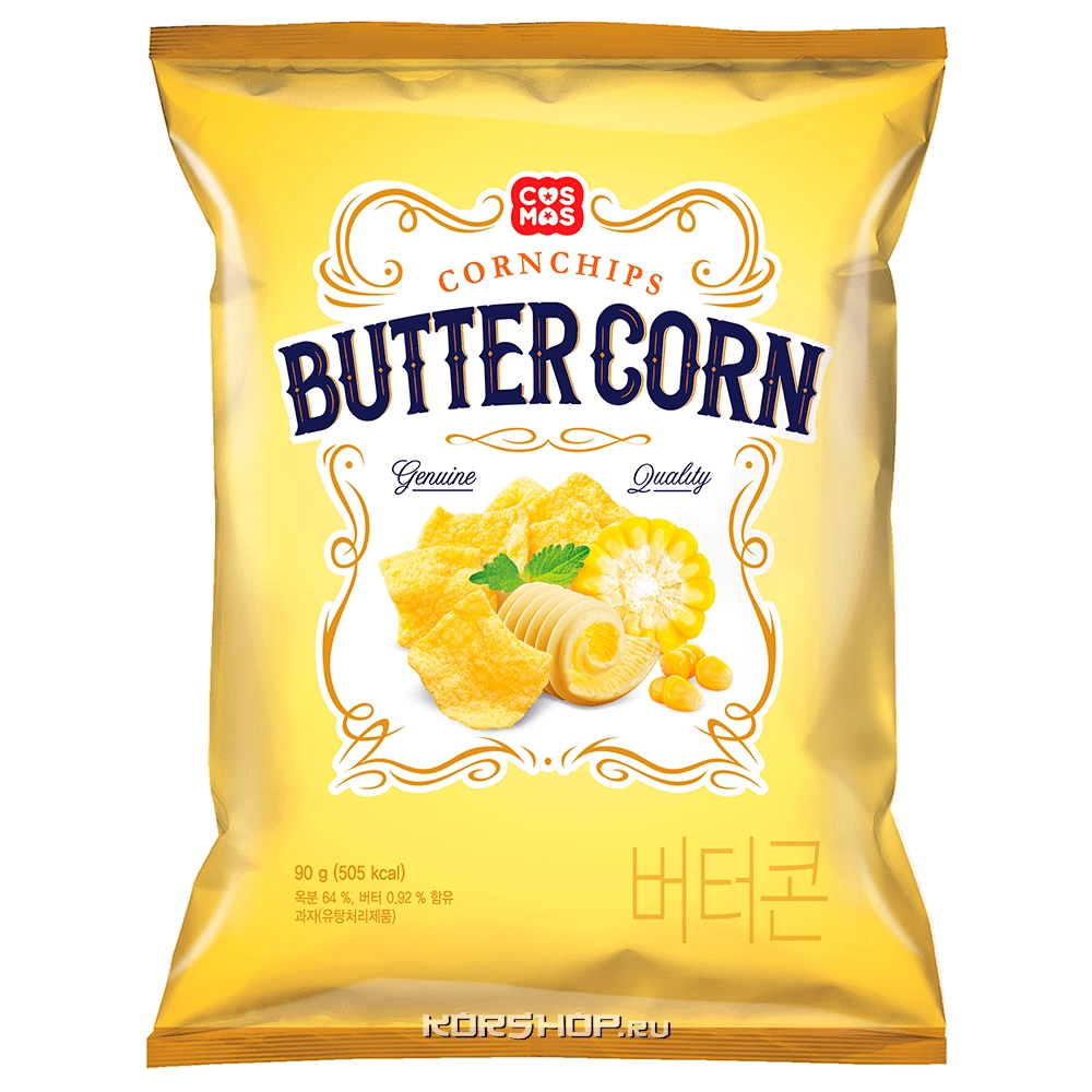 Кукурузные чипсы со вкусом сливочного масла Cosmos, Корея, 90 г.