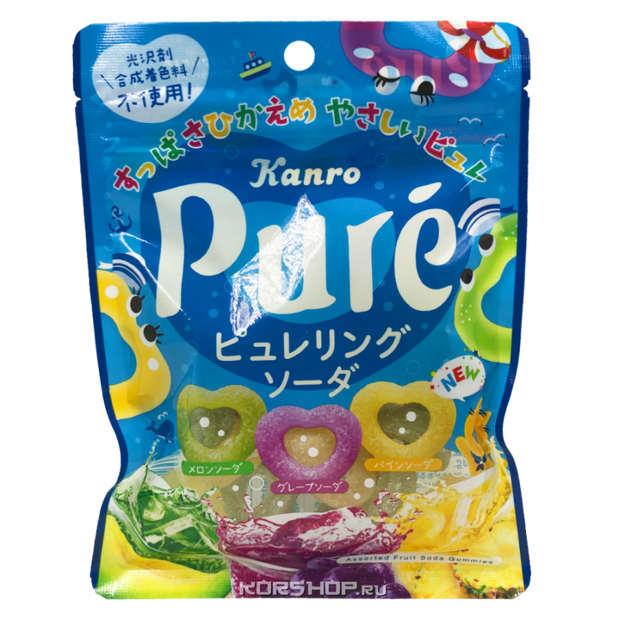 Жевательный мармелад со вкусом содовой (в форме колечек) Pure Kanro, Япония, 63 г