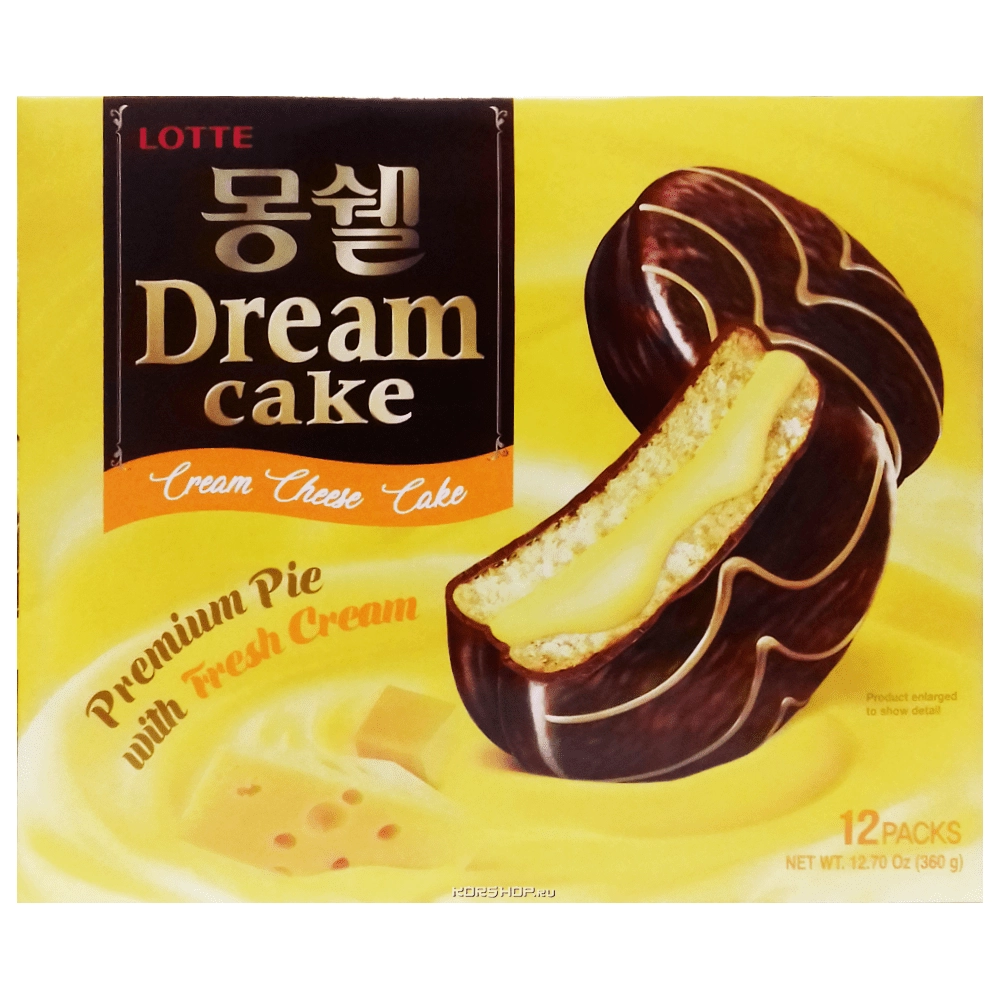 Бисквитное пирожное в шоколаде с сырной прослойкой Dream Cake Lotte (12 шт.), Корея, 360 г