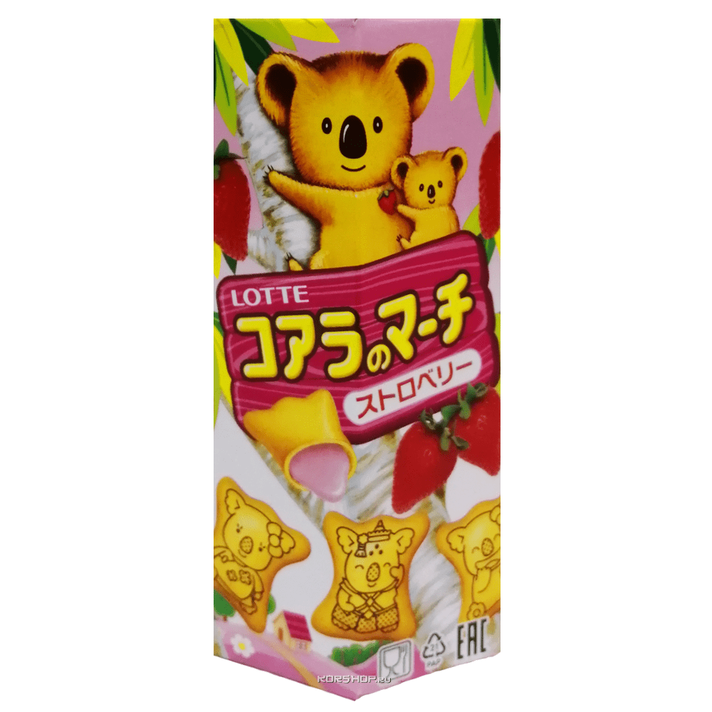 Печенье Koala's March с клубничной начинкой, Китай, 37 г