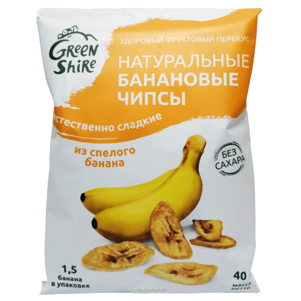 Натуральные банановые чипсы естественно сладкие Green Shire, 40 г