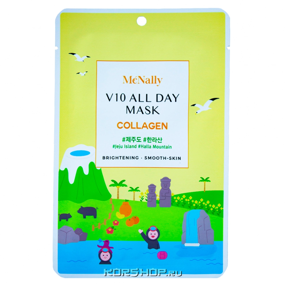 Тканевая маска для лица с коллагеном V10 All Day MCNally, Корея, 25 мл Тканевая маска для лица с коллагеном V10 All Day MCNally, Корея, 25 мл