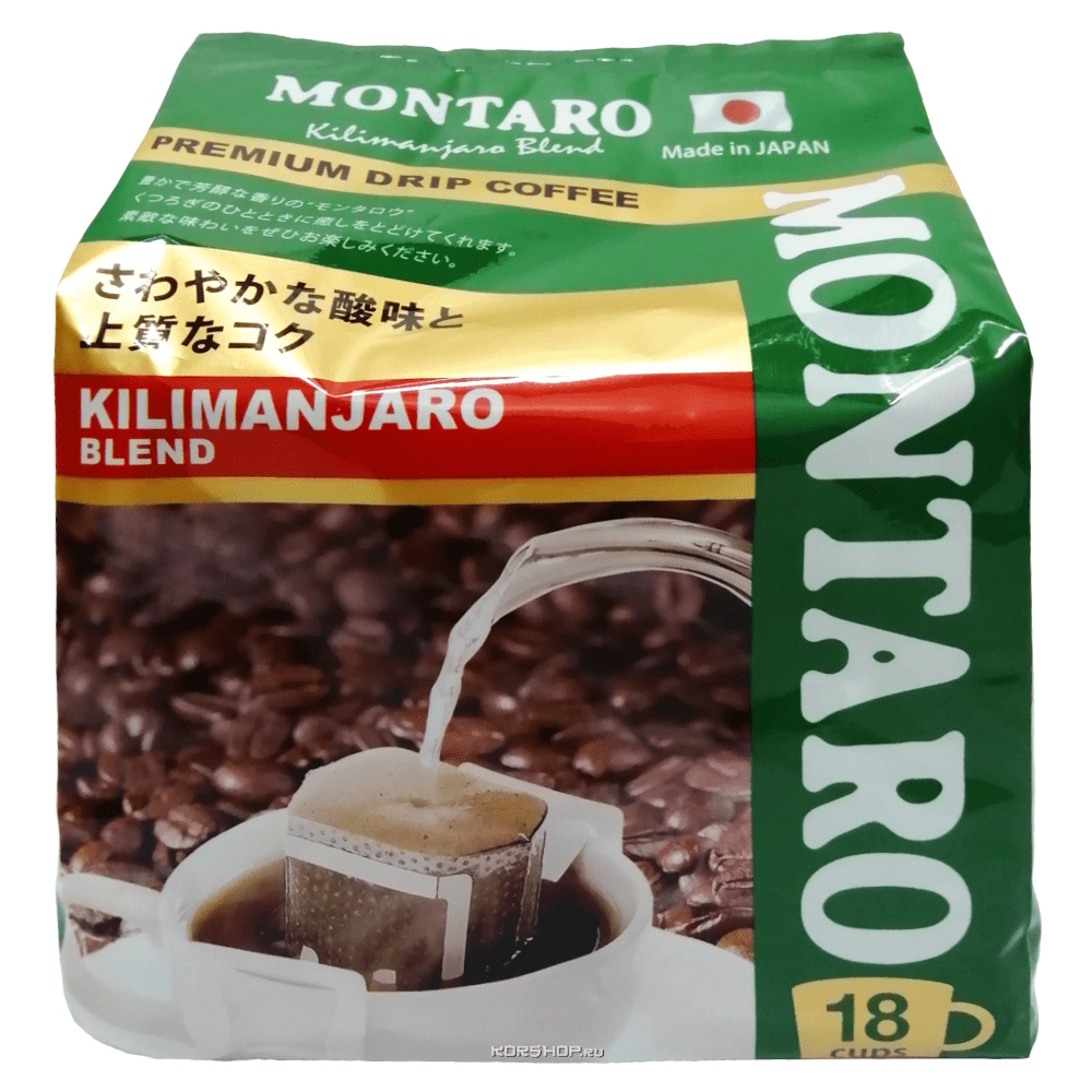 Натуральный молотый кофе Килиманджаро Montaro (дрип-пакеты), Япония, 18*7 г Натуральный молотый кофе Килиманджаро Montaro (дрип-пакеты), Япония, 18*7 г