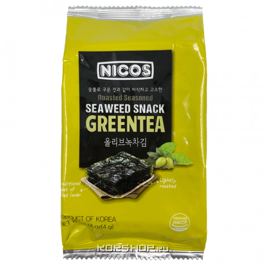 Хрустящая морская капуста с зеленым чаем Nicos, Корея, 4 г