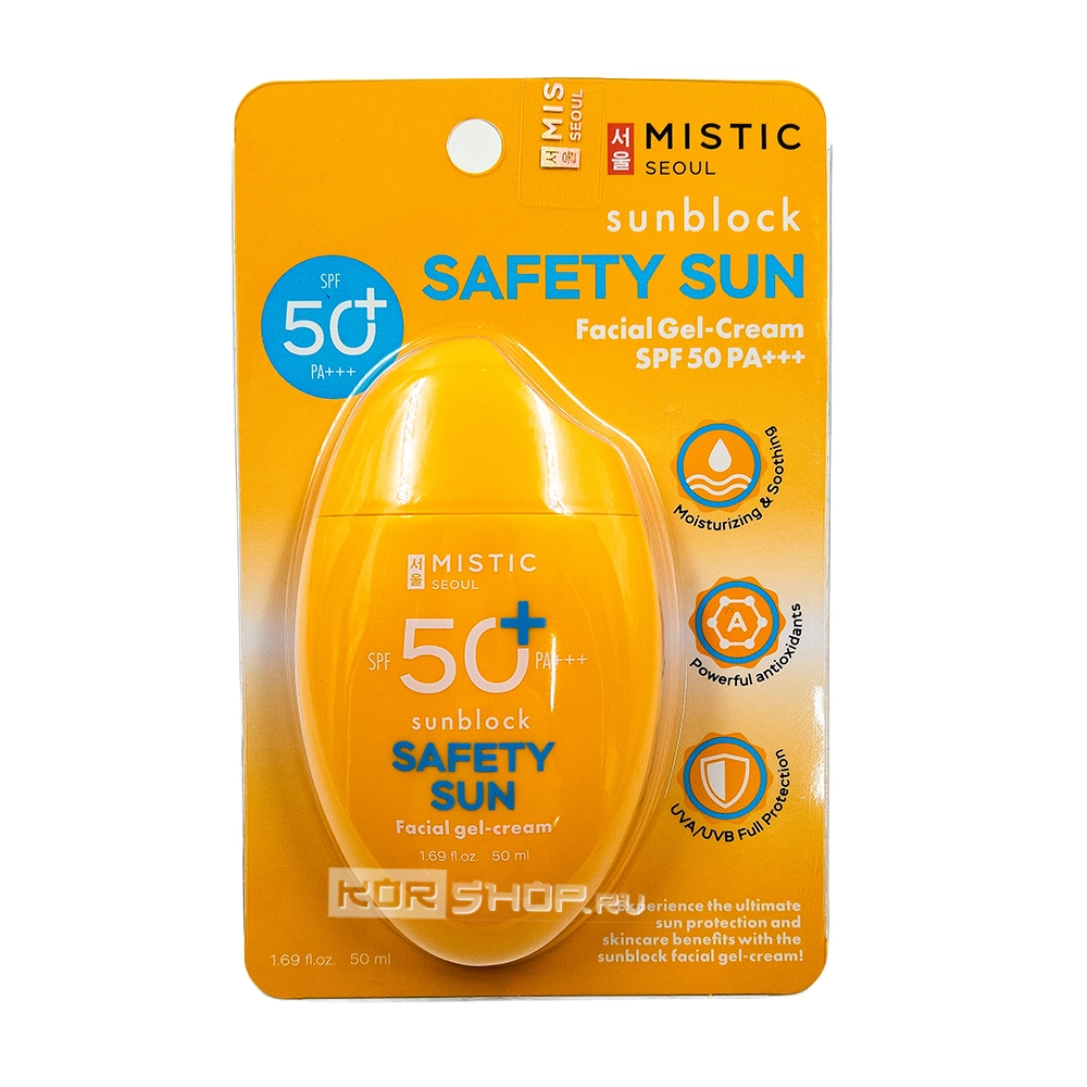 Солнцезащитный гель-крем для лица (Sunblock Safety Sun Facial Gel-Cream), защитный фактор 50 от УФ-лучей типа B (Sun Protection Factor SPF50), высокая степень защиты от УФ-лучей типа А (Protection Grade of UVA PA+++) Мистик / Mistic, Корея, 50 мл