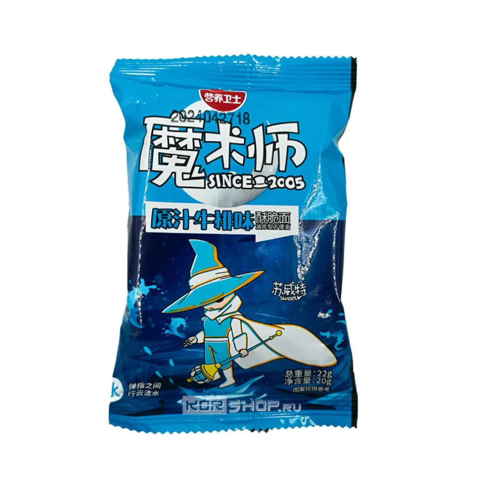 Чипсы из жареной лапши со вкусом говяжьего стейка Magician Crispy Noodle Snack Original Beef Steak Yingyangweishi / Nutrition Guard, Китай, 20 г