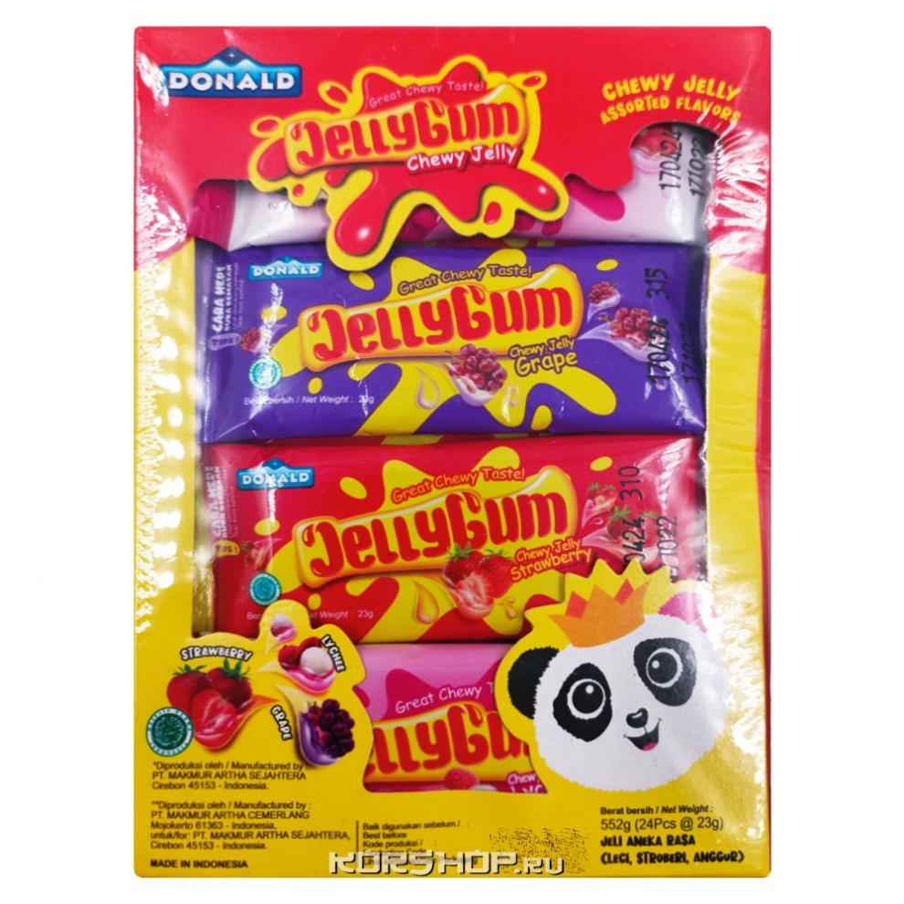 Жевательное желе конняку (виноград, клубника, личи) Donald Red Box Makmur, Индонезия, 552 г (23 г* 24)