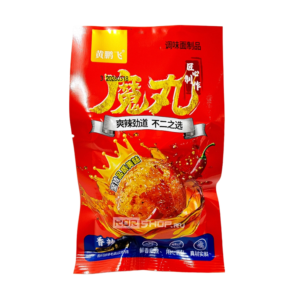 Снеки в виде шариков с пряно-острым вкусом Huang Peng Fei, Китай, 18 г. Срок до 14.09.2026.