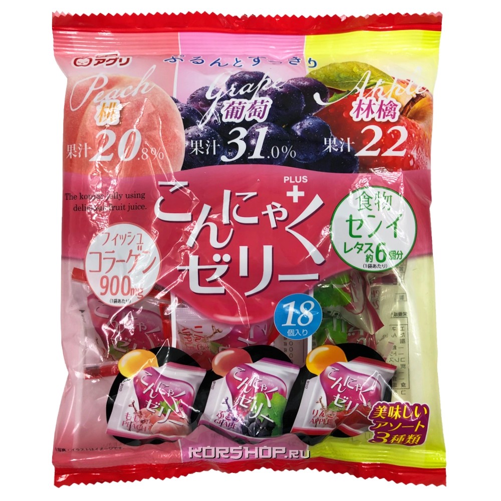 Желе конняку Микс (Персик/Виноград/Яблоко) Yukiguni Aguri, Япония, 288 г Желе конняку Микс (Персик/Виноград/Яблоко) Yukiguni Aguri, Япония, 288 г