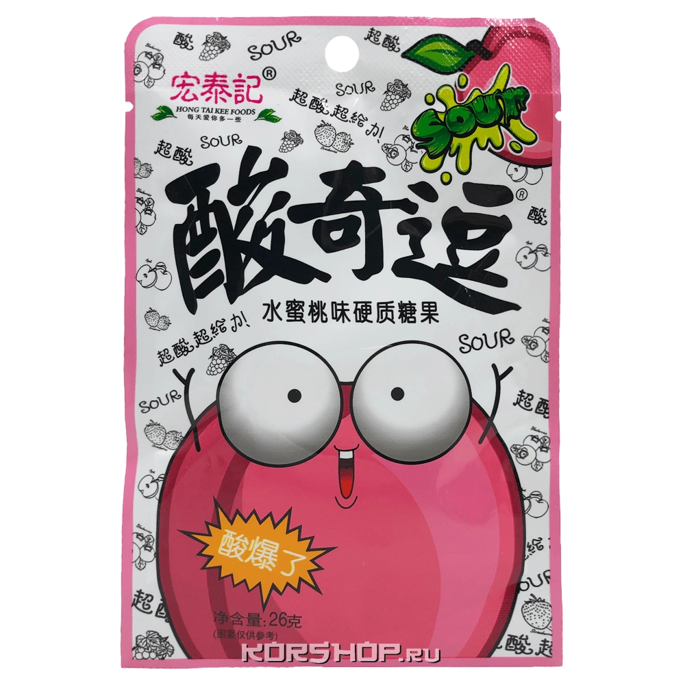 Кислые конфеты со вкусом персика Sour Candy, Китай, 26 г