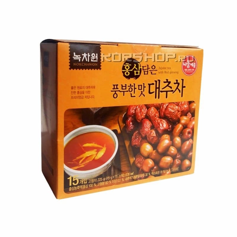 Напиток из китайских фиников/зизифуса с красным женьшенем Nokchawon, Корея 225 г(15 г*15  саше) Напиток из китайских фиников/зизифуса с красным женьшенем Nokchawon, Корея 225 г(15 г*15  саше)