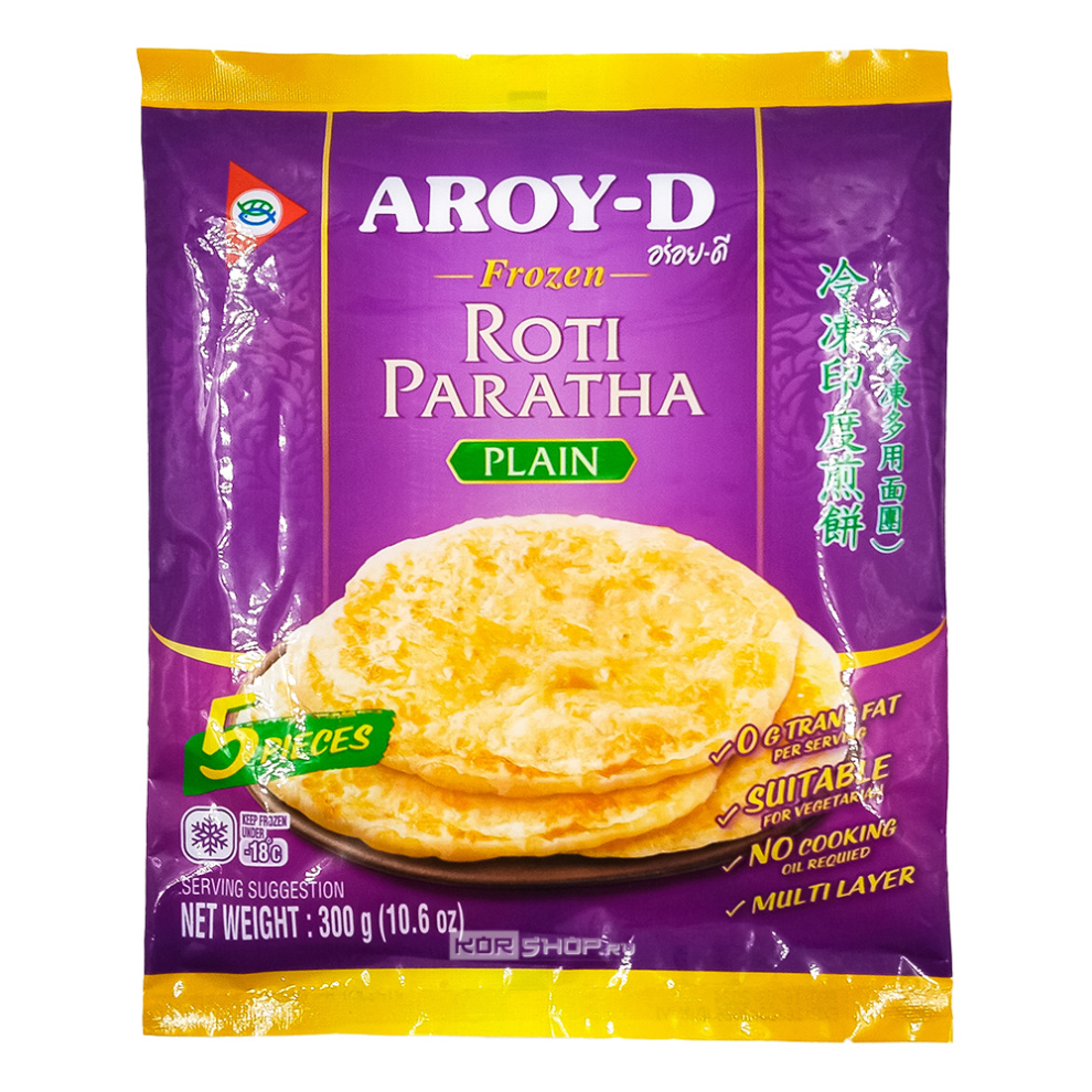Замороженные лепёшки Роти Парата постные (5 шт.) Roti Paratha Aroy-D, Таиланд, 300 г
