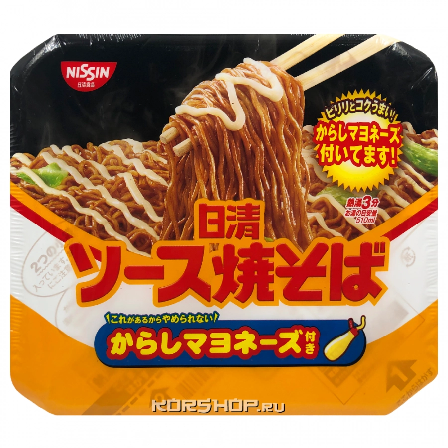 Лапша б/п Якисоба с соусом и японским горчичным майонезом Nissin, Япония, 108 г