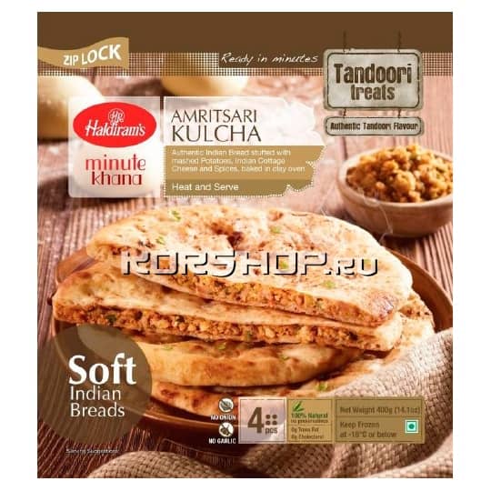Лепешки Амритсари Кулча с начинкой из картофеля, домашнего сыра и специй Haldiram's, Индия, 400 г (4 шт.)...