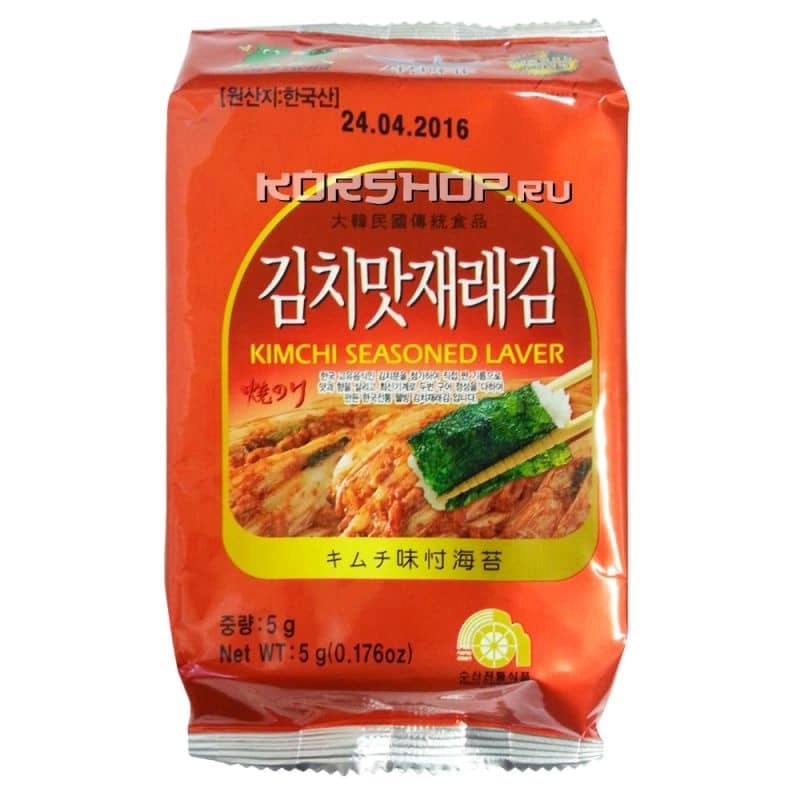 Блок (3 уп. по 5 г) Морская капуста со вкусом приправы кимчи Морской друг, Корея, 5 г х 3 шт.