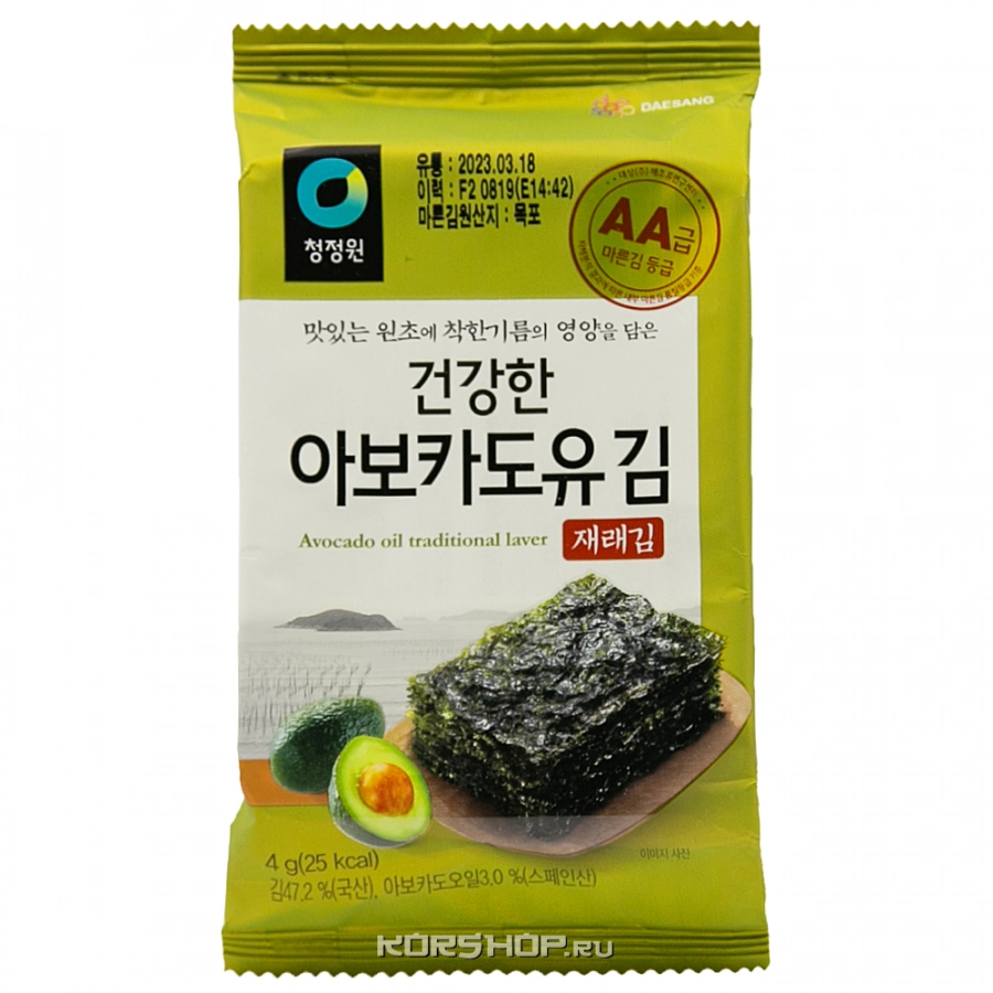 Хрустящая обжаренная морская капуста с маслом авокадо Daesang, Корея, 4 г