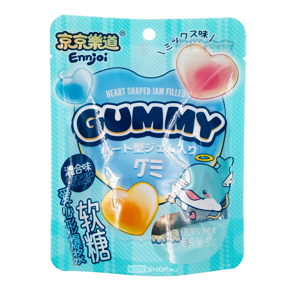 Желейные конфеты в форме сердца Heart Shaped Jam Filled Gummy Ennjoi Guandong Lefen, Китай, 50 г