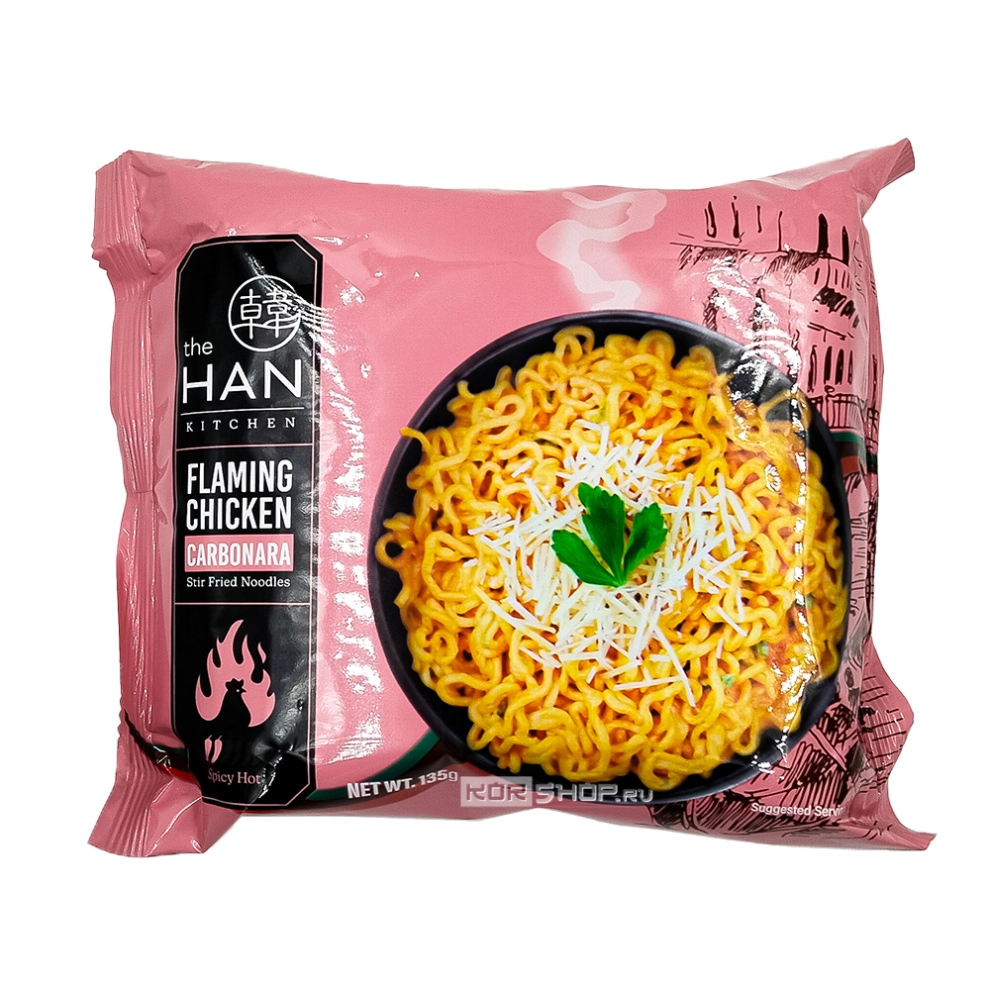 Лапша б/п острая со вкусом курицы в соусе Карбонара Flaming Chicken Carbonara The Han Kitchen, Корея, 135 г Лапша б/п острая со вкусом курицы в соусе Карбонара Flaming Chicken Carbonara The Han Kitchen, Корея, 135 г
