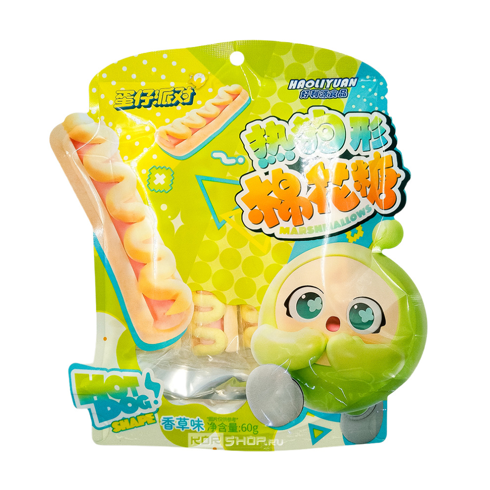 Маршмеллоу с ванильным вкусом в виде хот-дога Haoliyuan, Китай, 60 г Маршмеллоу с ванильным вкусом в виде хот-дога Haoliyuan, Китай, 60 г
