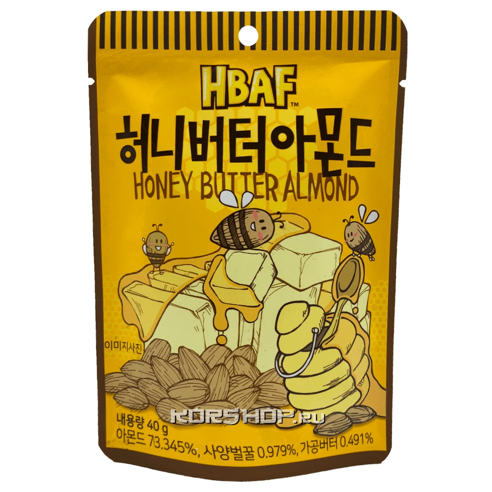 Миндаль со вкусом меда и масла Hbaf, Корея, 40 г