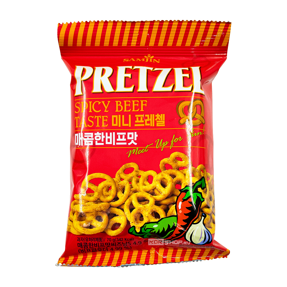 Мини-крендели "Претцели" со вкусом острой говядины Самджин/Samjin, Корея, 70 г Мини-крендели "Претцели" со вкусом острой говядины Самджин/Samjin, Корея, 70 г