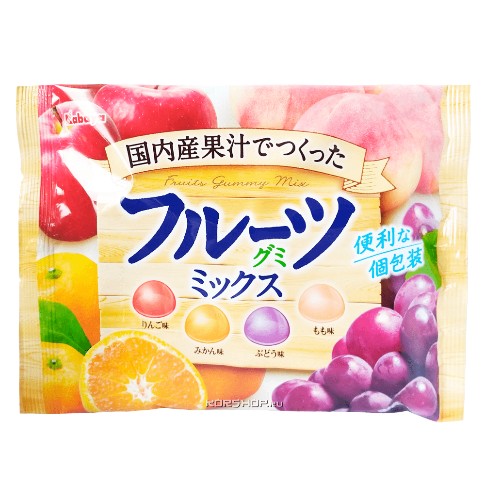 Жевательный мармелад Фруктовый Микс 4 вкуса Kabaya, Япония, 160 г