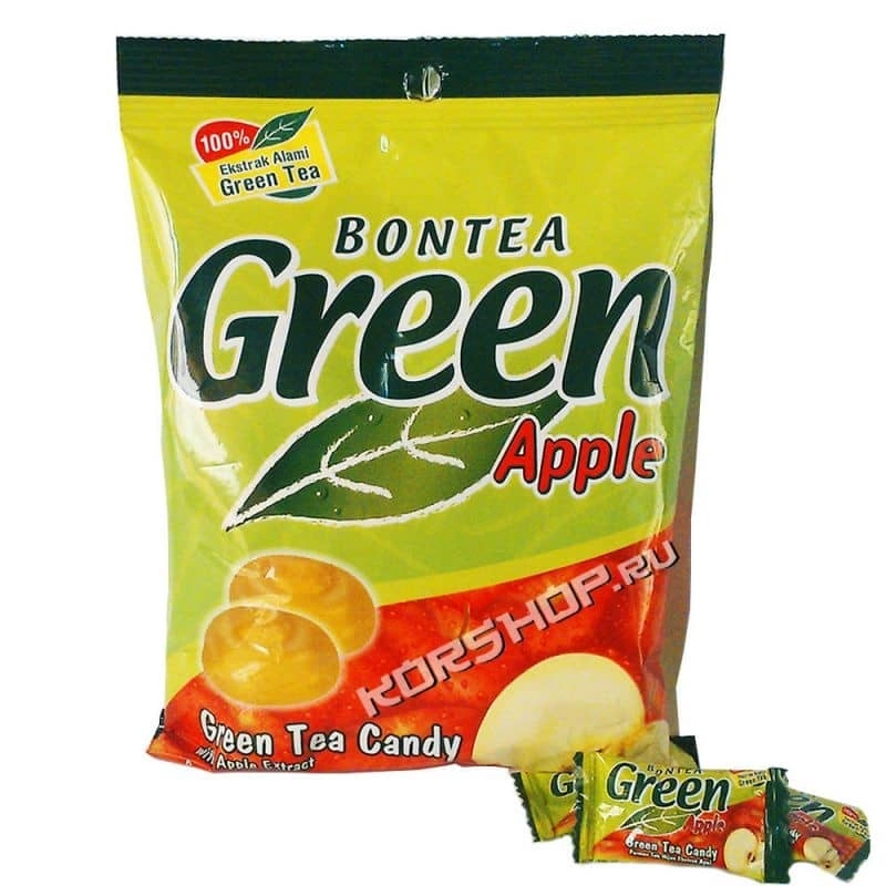 Конфеты-леденцы с зеленым чаем Яблоко Bontea, 150 г. Срок до 13.10.2025.