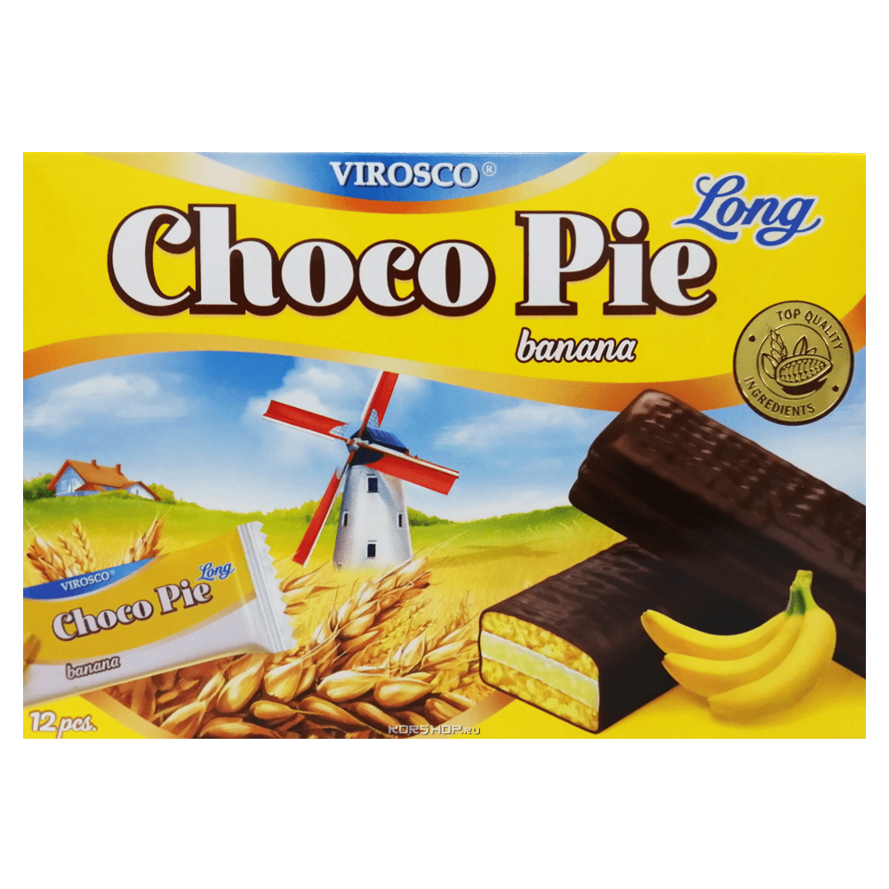 Шоколадные пирожные со вкусом банана Чоко Пай Choco Pie Long Virosco (12 шт.), Вьетнам