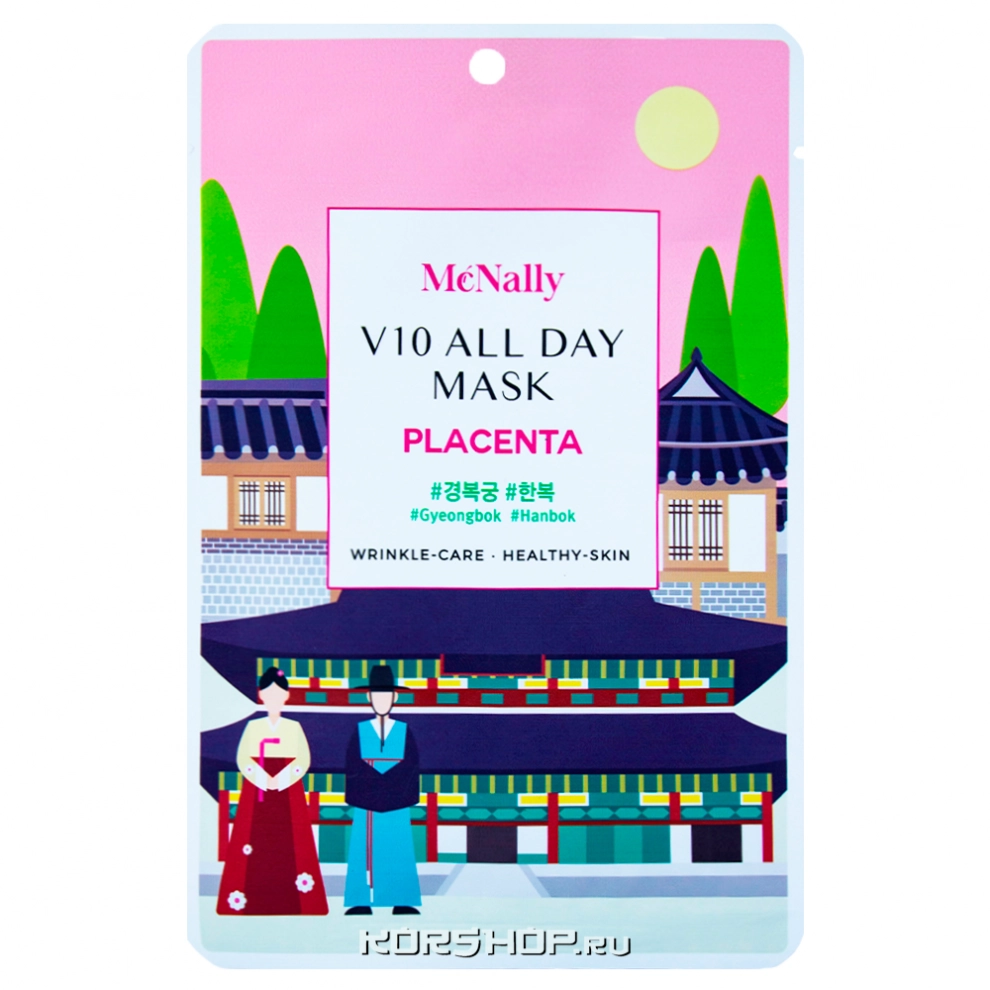 Тканевая маска для лица с экстрактом плаценты V10 All Day MCNally, Корея, 25 мл Тканевая маска для лица с экстрактом плаценты V10 All Day MCNally, Корея, 25 мл