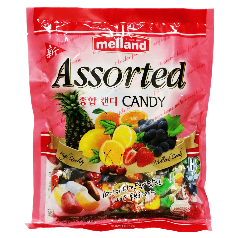 Леденцовая карамель фруктовое ассорти Assorted Candy Melland, Корея, 300 г