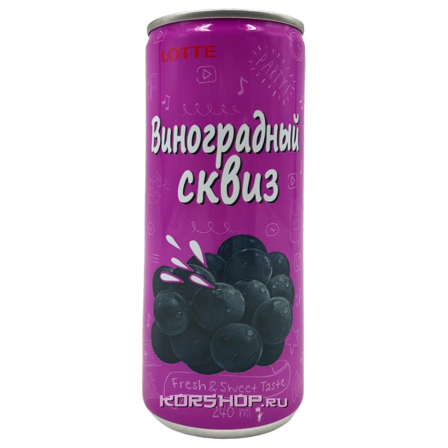 Сокосодержащий б/а напиток Виноград Сквиз Squeeze Lotte, Корея, 240 мл