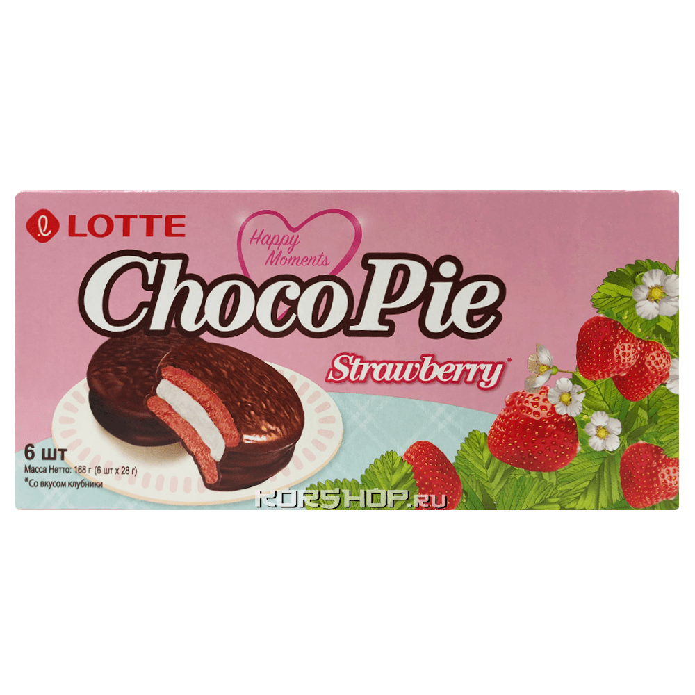 Клубничные пирожные в глазури Чокопай Choco Pie Lotte, Корея, 168 г.