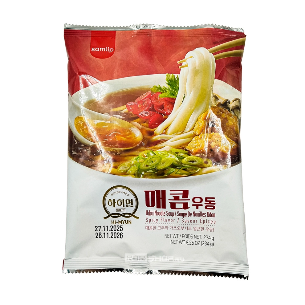 Лапша удон б/п с острым вкусом Udon Noodle Soup Spicy Flavor Hi-Myun Samlip, Корея, 234 г