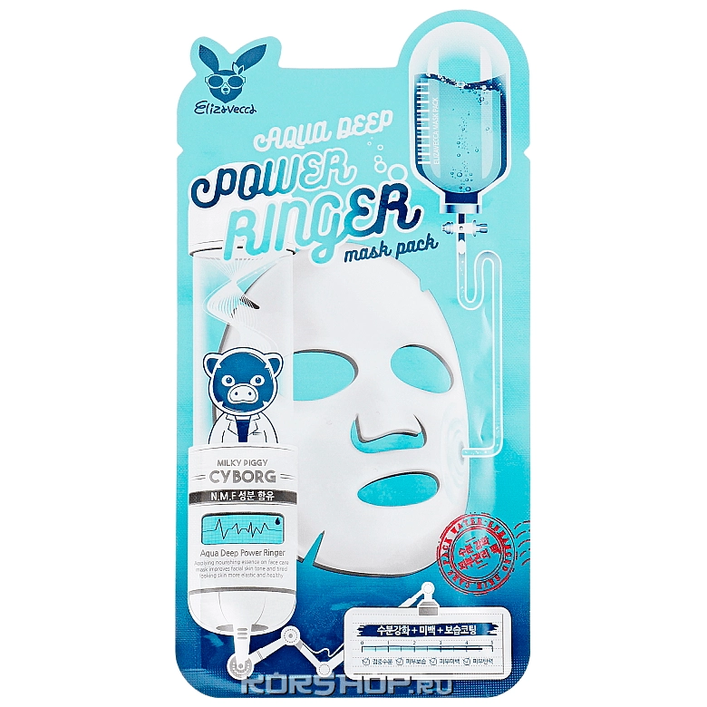 Увлажняющая тканевая маска для лица с гиалуроновой кислотой Aqua Deep Power Ringer Elizavecca, Корея, 23 мл